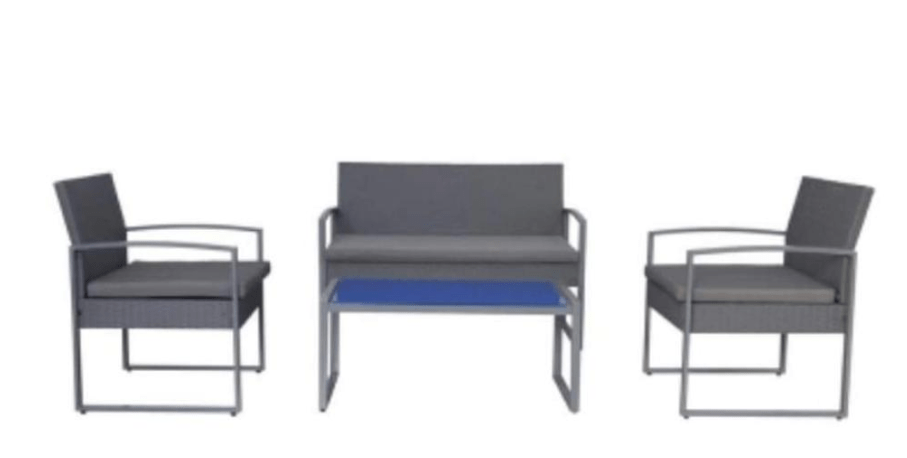 ריהוט גינה זול 6134-C מסגרת מתכת;  מסגרת עם ציפוי אבקה;  כיסוי עם קש קש PE;  כולל זכוכית שחורה 5מ"מ ;  כולל כרית 5 ס"מ;  בד 180 גרם / סמ;  עובי פוליווד: 12 מ"מ;  קש אפור וכריות לבנות כתצלום;