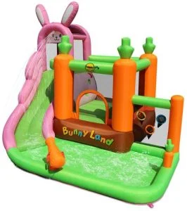 פארק מתנפח HappyHop 9797 – פארק הארנבים לילדים עם מגלשה וקליעה למטרה – החצר של אלי